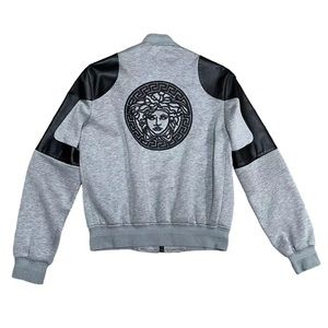Versace Men’s Leather Trim Medusa Logo Bomber Jacket Size Medium NEW w/Tags